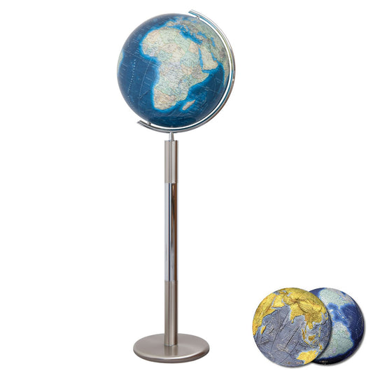 Columbus Duo Azzurro Standglobus D 40 cm Kristallglas Edelstahl, Englische Karte